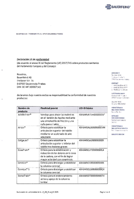 Declaración de conformidad - Vendas y ortesis